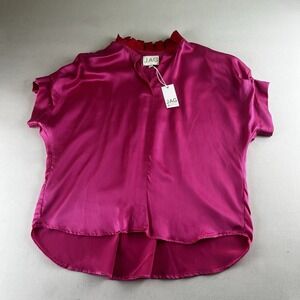 NWT $395 JAG Womens S/Blouse 100% Silk Fuchsia Satin Career Business